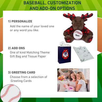 SUPER SOFT PLUSH - PLAID BROWN MOOSE WITH HOODIE with Baseball Plush