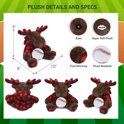SUPER SOFT PLUSH - PLAID BROWN MOOSE WITH HOODIE with Baseball Plush