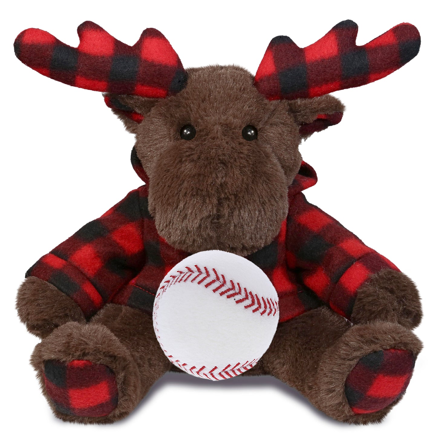 SUPER SOFT PLUSH - PLAID BROWN MOOSE WITH HOODIE with Baseball Plush