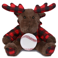 SUPER SOFT PLUSH - PLAID BROWN MOOSE WITH HOODIE with Baseball Plush