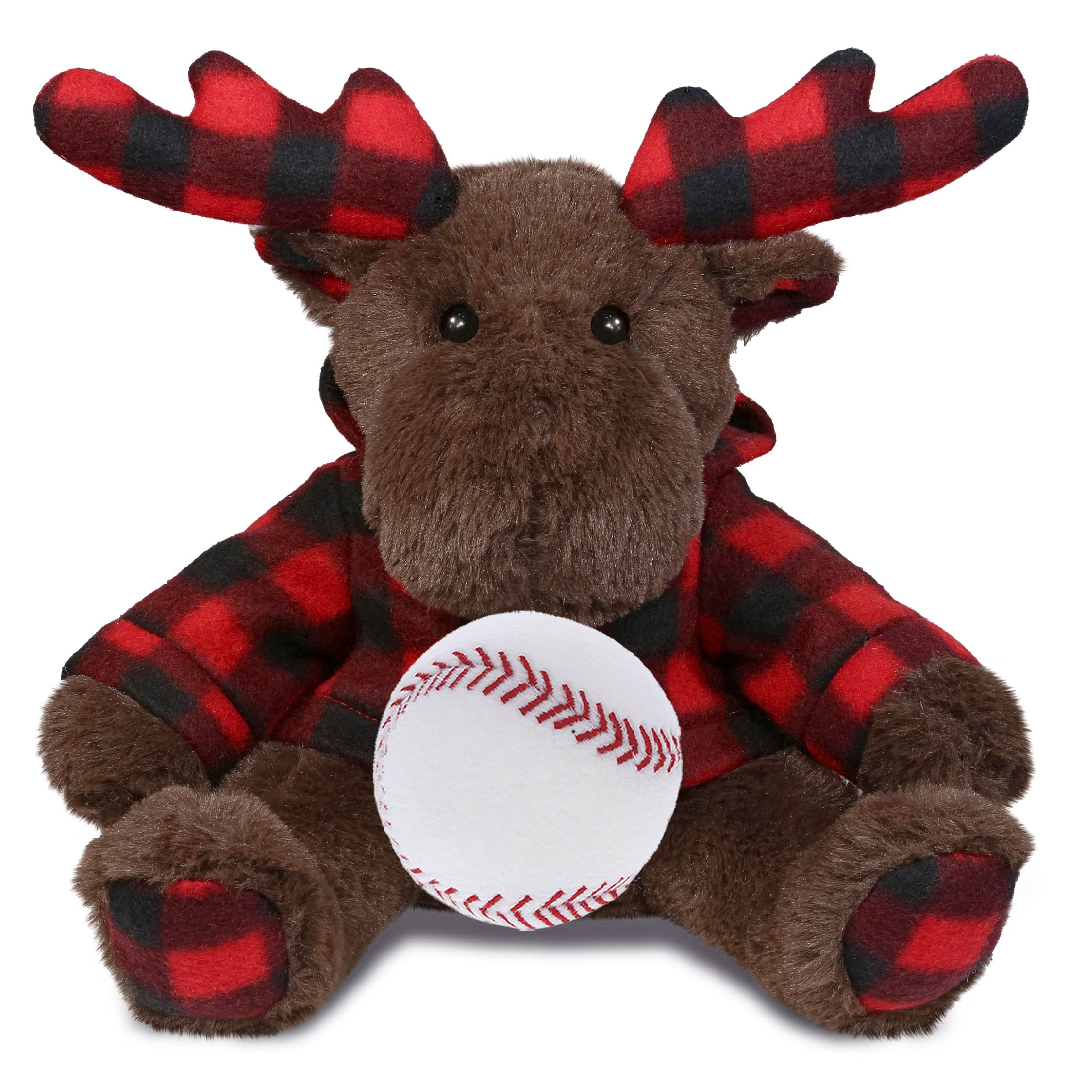 SUPER SOFT PLUSH - PLAID BROWN MOOSE WITH HOODIE with Baseball Plush