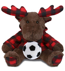 SUPER SOFT PLUSH - PLAID BROWN MOOSE WITH HOODIE with Soccer Plush