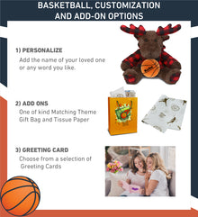 SUPER SOFT PLUSH - PLAID BROWN MOOSE WITH HOODIE with Basketball Plush