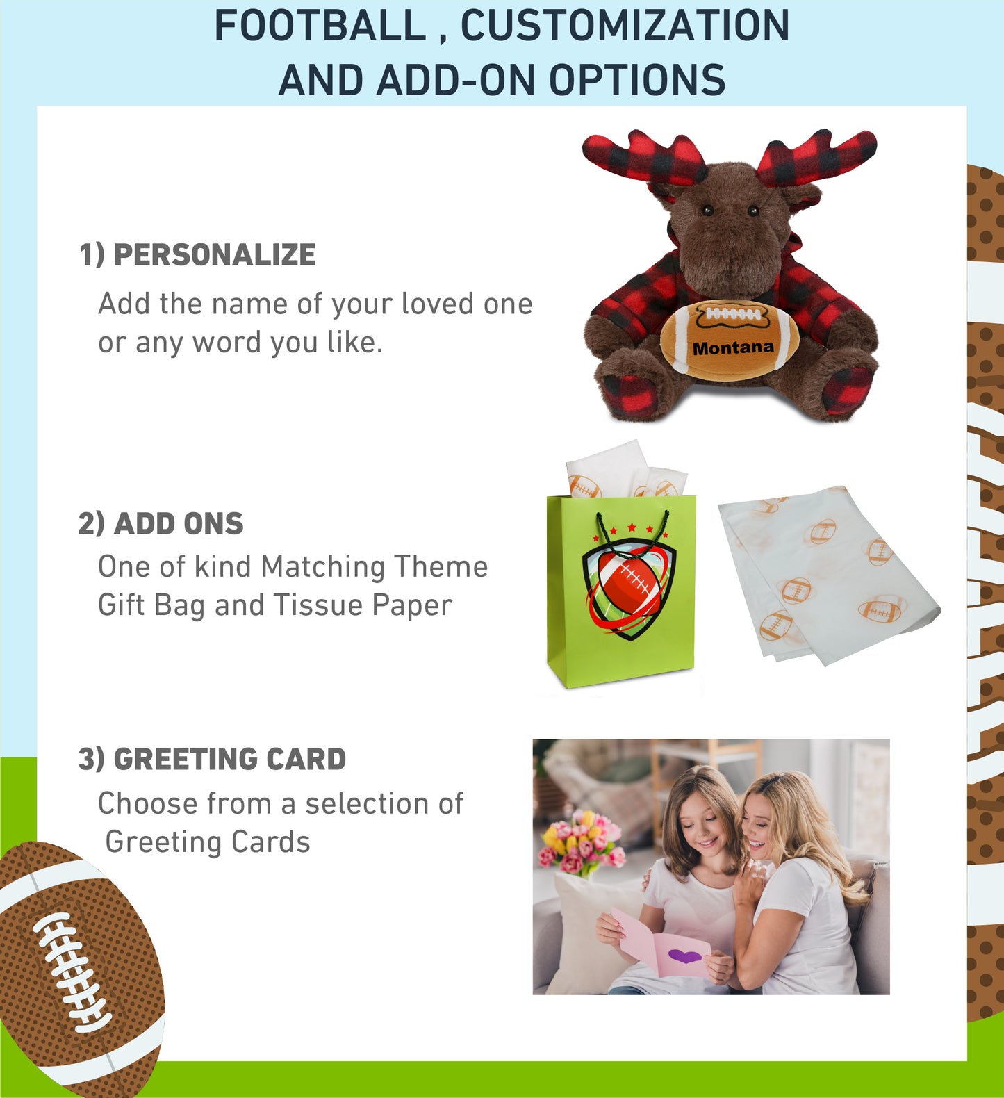 SUPER SOFT PLUSH - PLAID BROWN MOOSE WITH HOODIE with Football Plush
