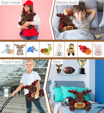 SUPER SOFT PLUSH - PLAID BROWN MOOSE WITH HOODIE with Football Plush