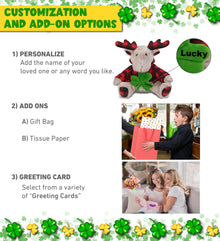 DolliBu Beige Moose with Red Plaid Hoodie with Green Plush Shamrock - 10 Inches