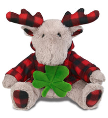 DolliBu Beige Moose with Red Plaid Hoodie with Green Plush Shamrock - 10 Inches