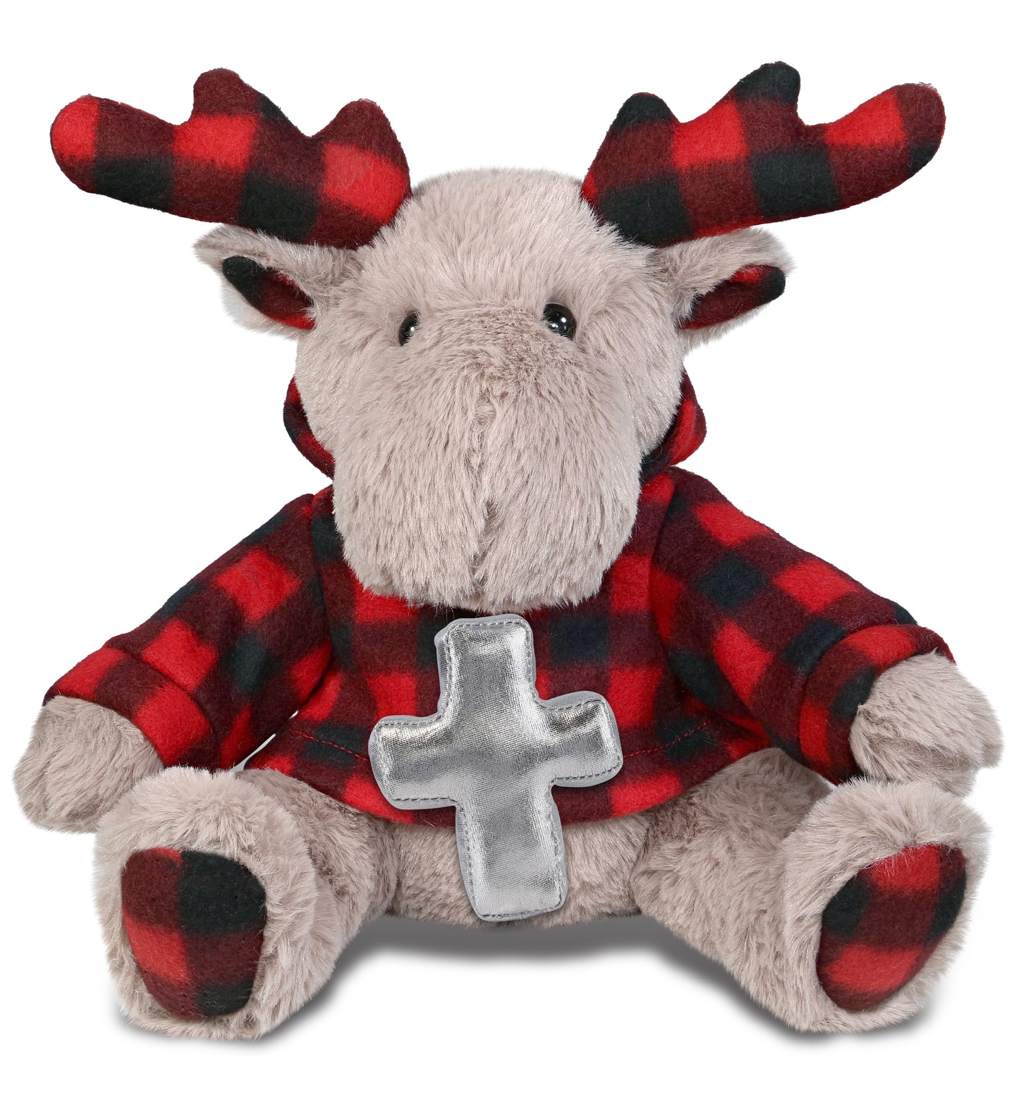 PLUSH CROSS - SUPER SOFT PLUSH - PLAID BEIGE MOOSE WITH HOODIE