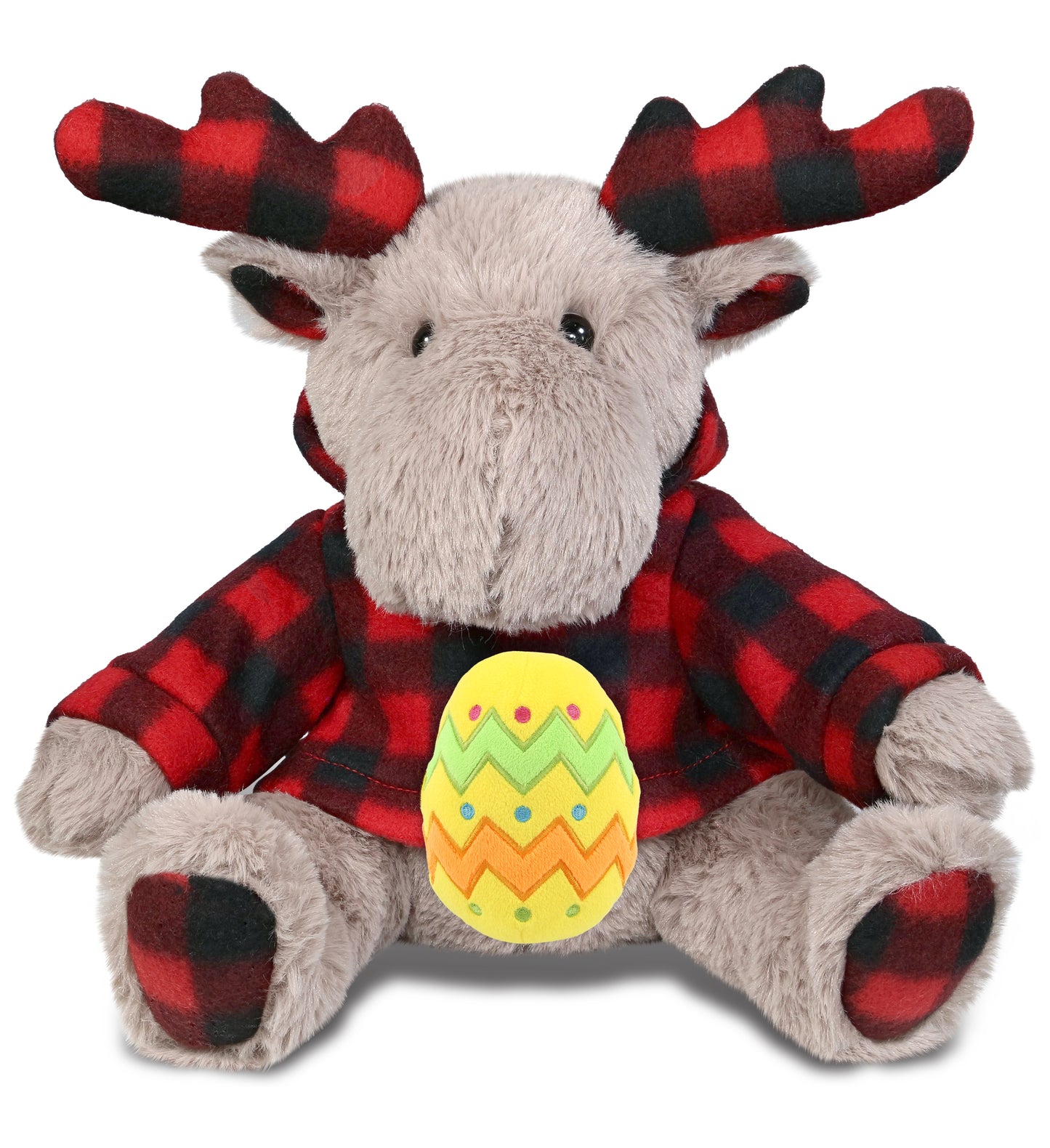DolliBu Plaid Beige Moose with Hoodie and Yellow Easter Egg Plush - 10 Inches