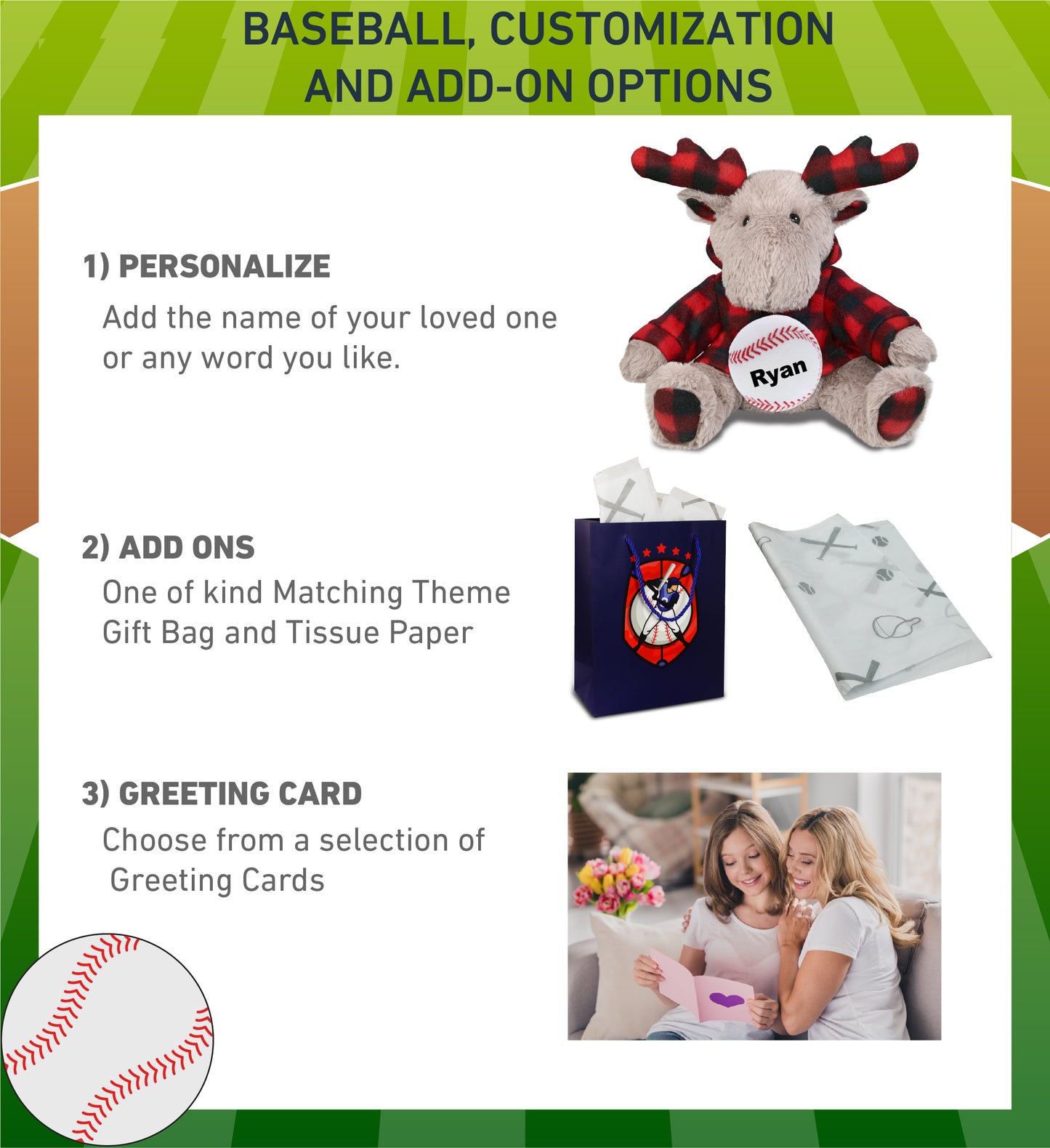 SUPER SOFT PLUSH - PLAID BEIGE MOOSE WITH HOODIE with Baseball Plush