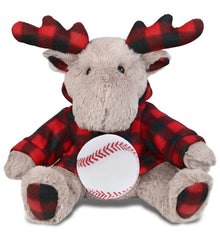 SUPER SOFT PLUSH - PLAID BEIGE MOOSE WITH HOODIE with Baseball Plush