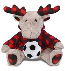 SUPER SOFT PLUSH - PLAID BEIGE MOOSE WITH HOODIE with Soccer Plush