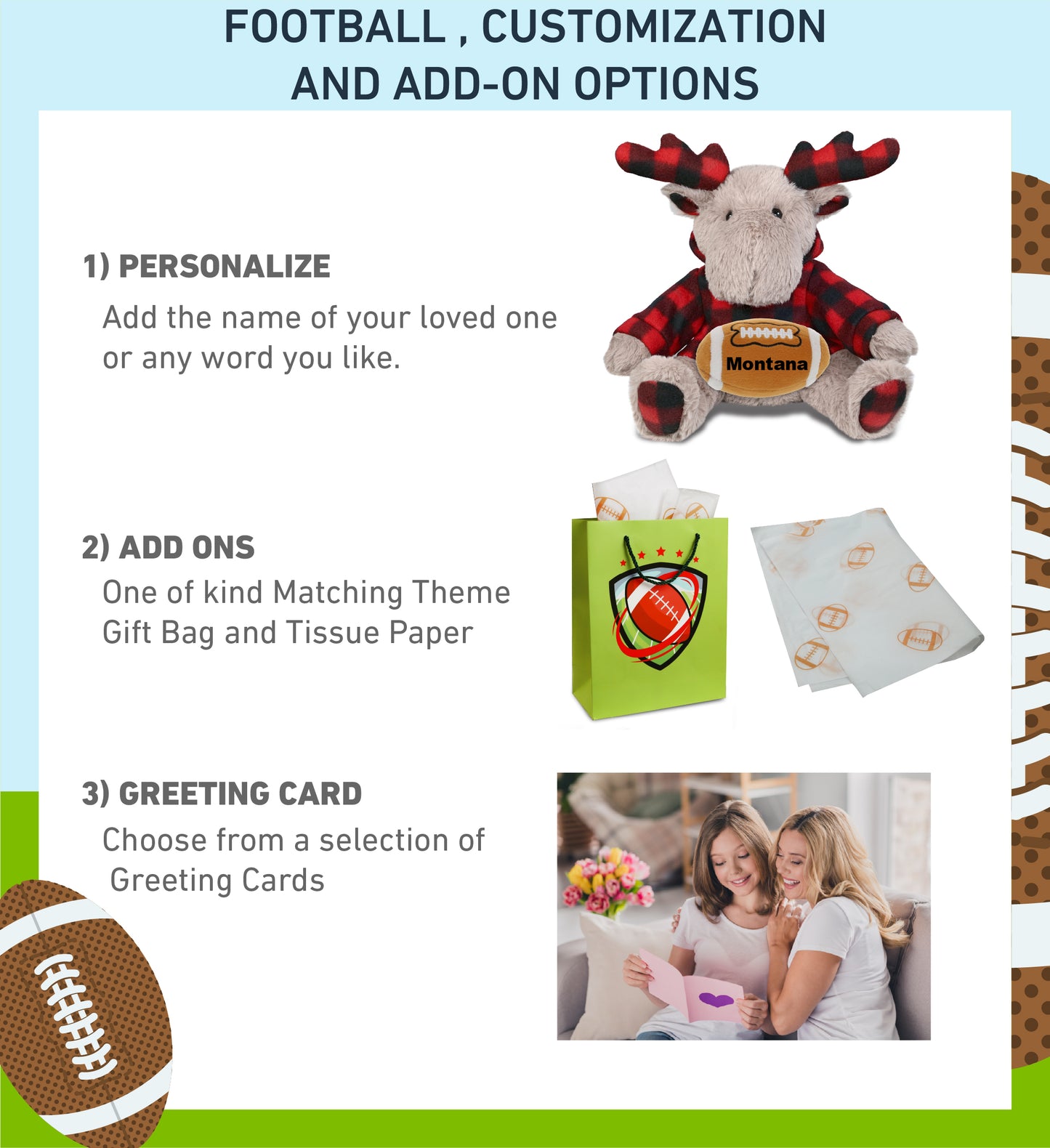SUPER SOFT PLUSH - PLAID BEIGE MOOSE WITH HOODIE with Football Plush