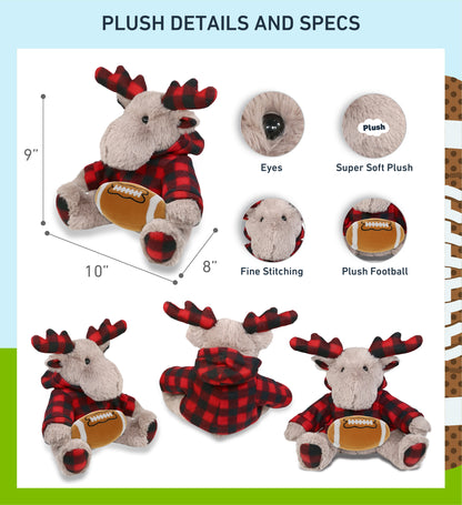 SUPER SOFT PLUSH - PLAID BEIGE MOOSE WITH HOODIE with Football Plush