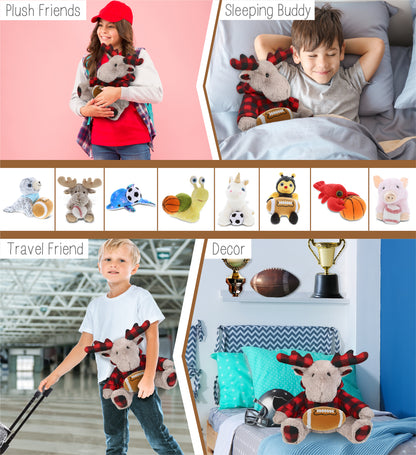 SUPER SOFT PLUSH - PLAID BEIGE MOOSE WITH HOODIE with Football Plush