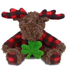DolliBu Curly Moose with Red Plaid Hoodie with Green Plush Shamrock - 10 Inches
