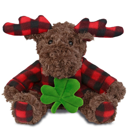 DolliBu Curly Moose with Red Plaid Hoodie with Green Plush Shamrock - 10 Inches