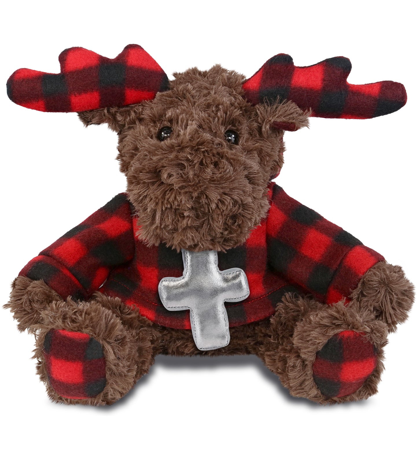 PLUSH CROSS - SUPER SOFT PLUSH - PLAID CURLY MOOSE WITH HOODIE
