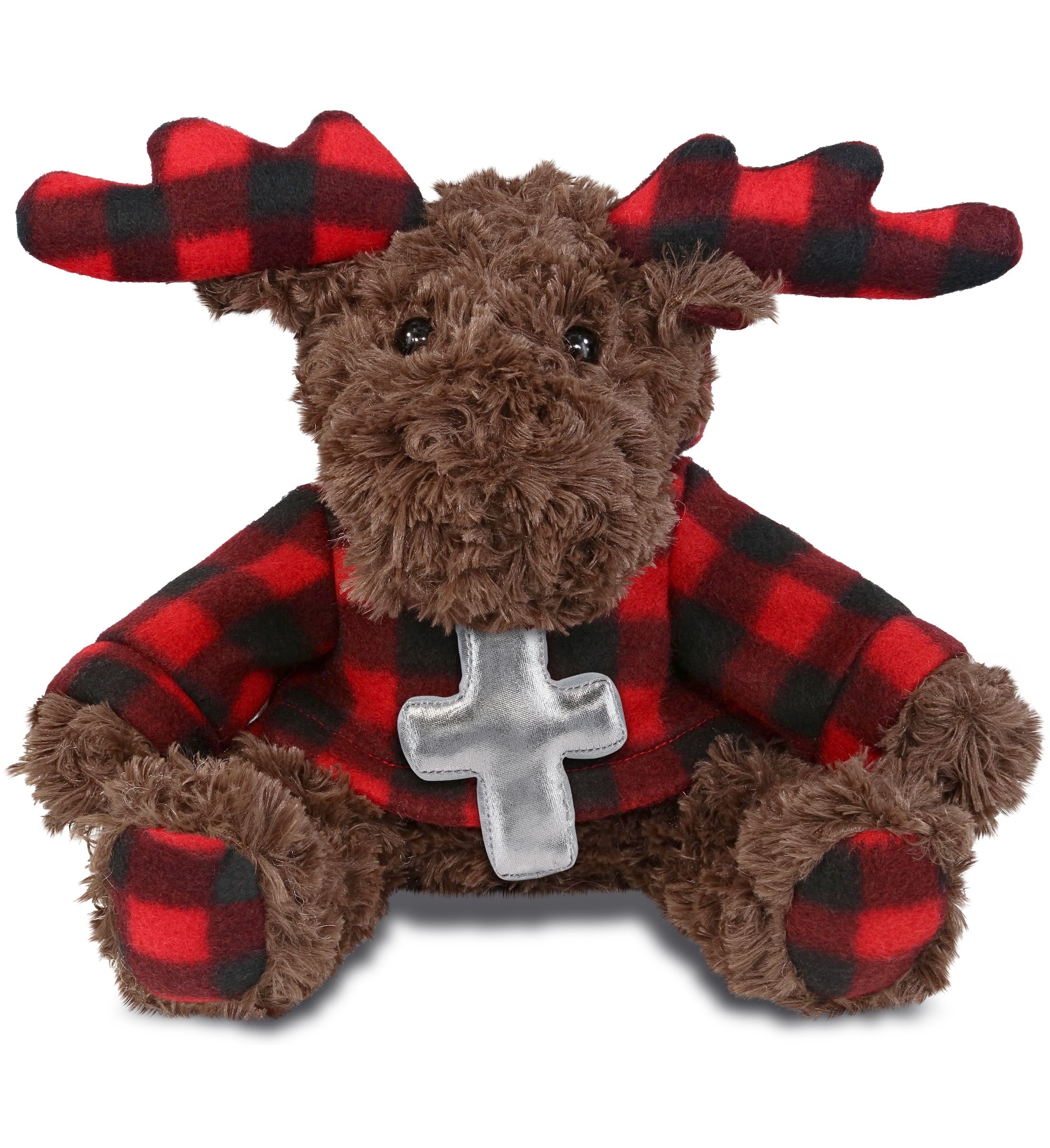 PLUSH CROSS - SUPER SOFT PLUSH - PLAID CURLY MOOSE WITH HOODIE