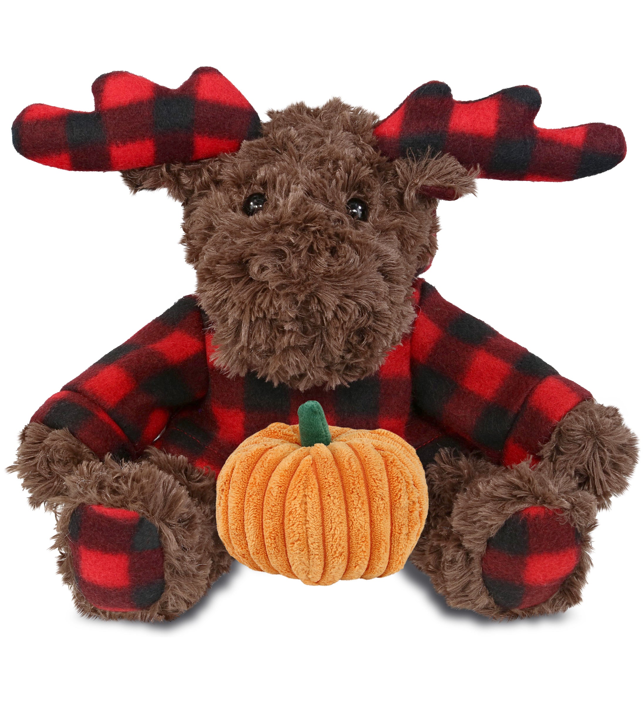PLUSH PUMPKIN - SUPER SOFT PLUSH - PLAID CURLY MOOSE WITH HOODIE
