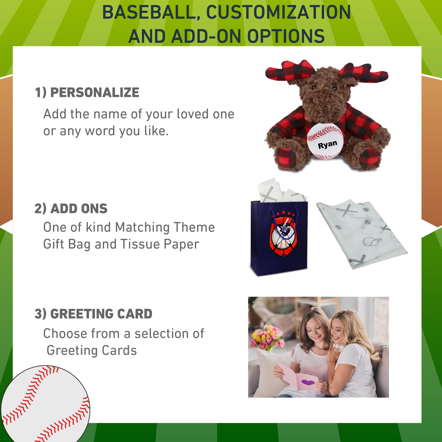 SUPER SOFT PLUSH - PLAID CURLY MOOSE WITH HOODIE with Baseball Plush