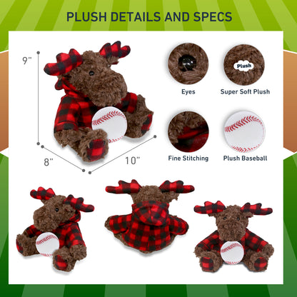 SUPER SOFT PLUSH - PLAID CURLY MOOSE WITH HOODIE with Baseball Plush