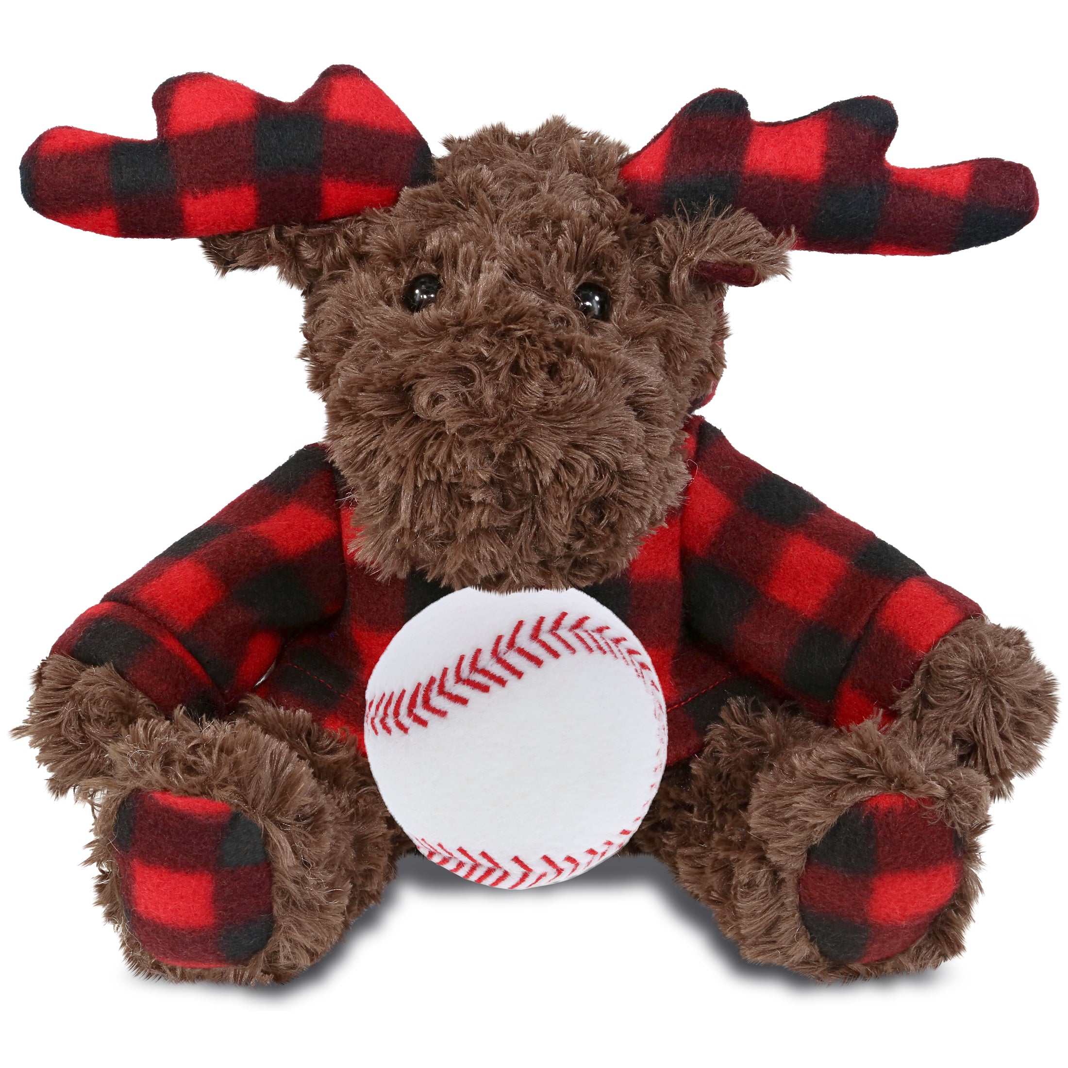 SUPER SOFT PLUSH - PLAID CURLY MOOSE WITH HOODIE with Baseball Plush