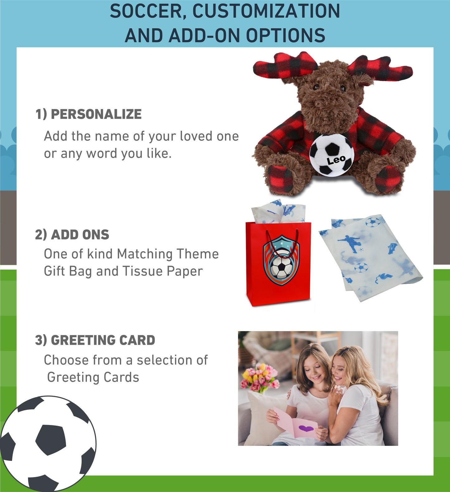 SUPER SOFT PLUSH - PLAID CURLY MOOSE WITH HOODIE with Soccer Plush