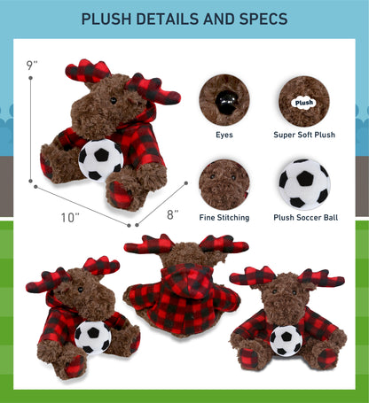 SUPER SOFT PLUSH - PLAID CURLY MOOSE WITH HOODIE with Soccer Plush