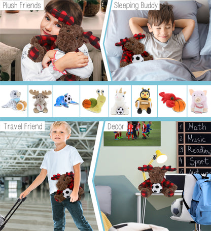 SUPER SOFT PLUSH - PLAID CURLY MOOSE WITH HOODIE with Soccer Plush
