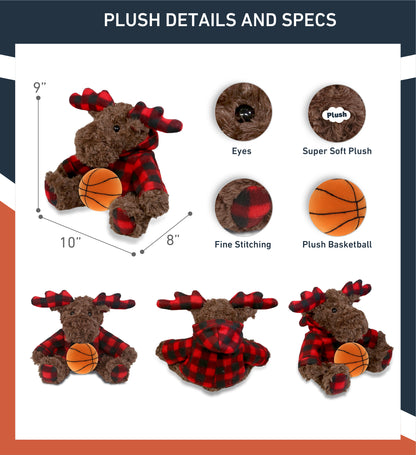 SUPER SOFT PLUSH - PLAID CURLY MOOSE WITH HOODIE with Basketball Plush