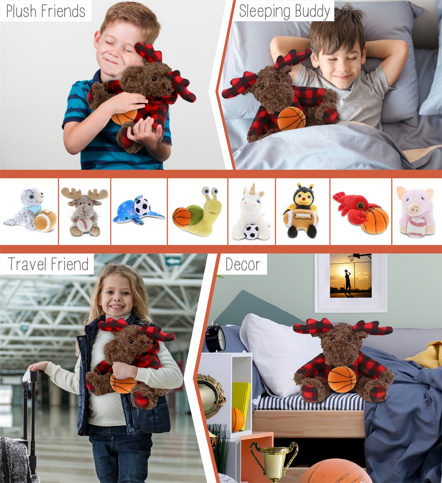 SUPER SOFT PLUSH - PLAID CURLY MOOSE WITH HOODIE with Basketball Plush
