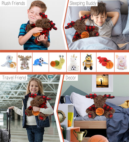 SUPER SOFT PLUSH - PLAID CURLY MOOSE WITH HOODIE with Basketball Plush