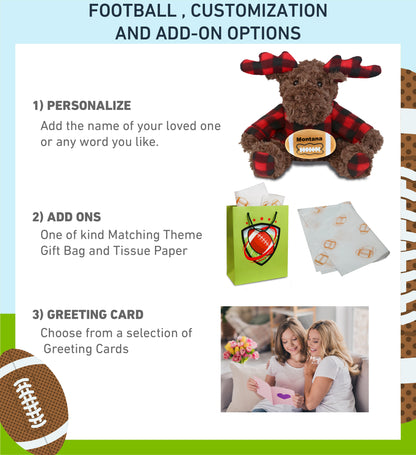 SUPER SOFT PLUSH - PLAID CURLY MOOSE WITH HOODIE with Football Plush