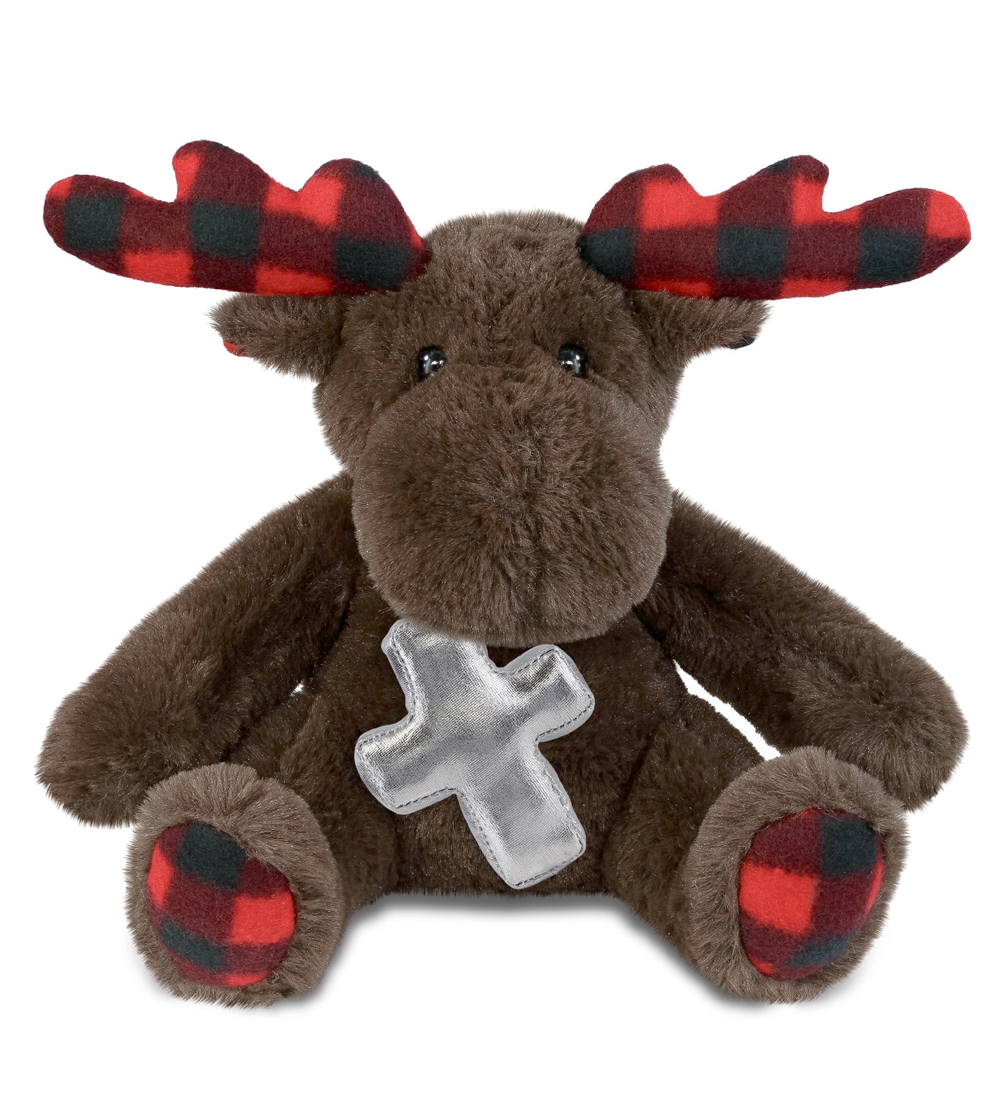 PLUSH CROSS - SUPER SOFT PLUSH - PLAID BROWN MOOSE