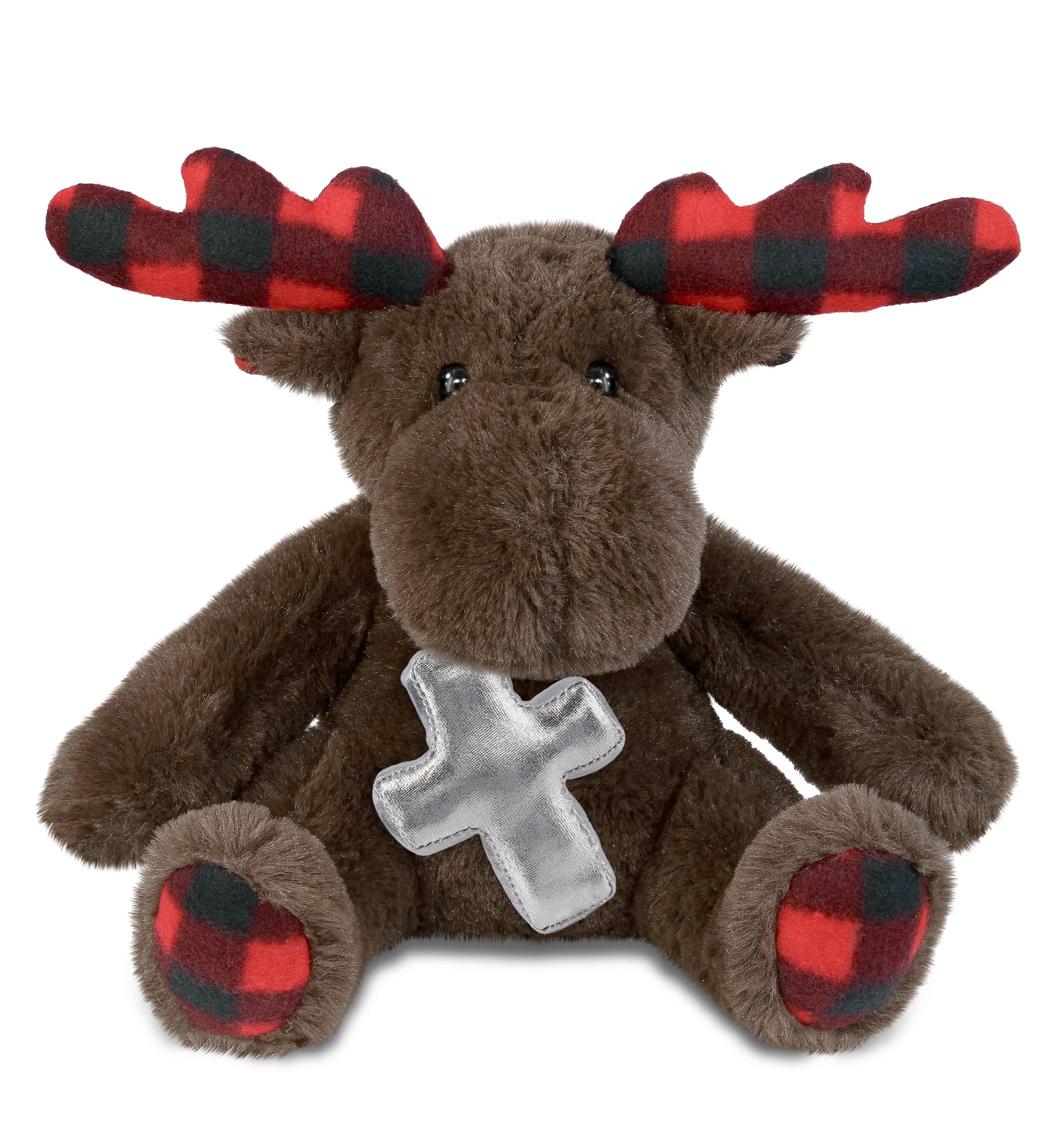PLUSH CROSS - SUPER SOFT PLUSH - PLAID BROWN MOOSE