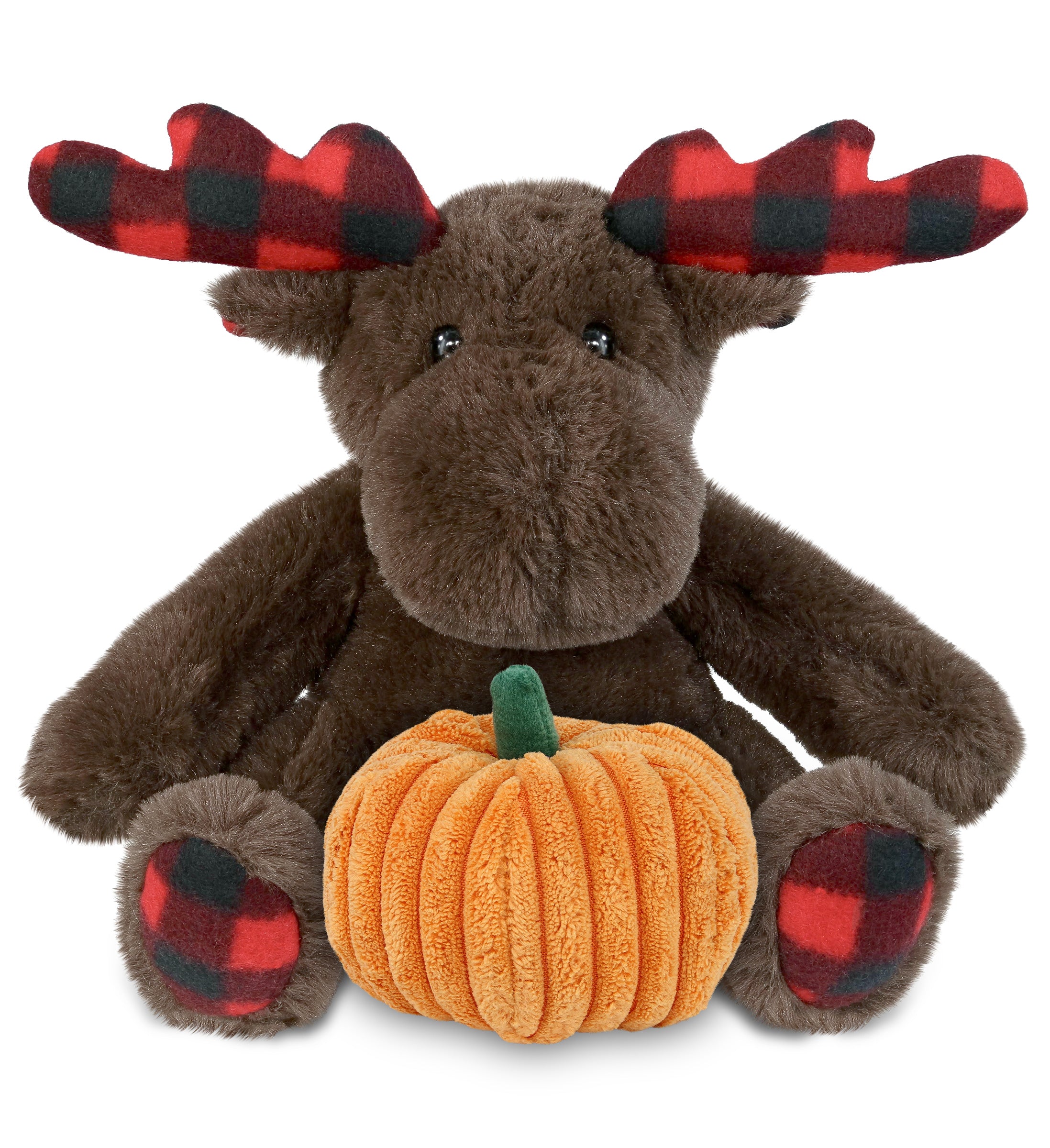 PLUSH PUMPKIN - SUPER SOFT PLUSH - PLAID BROWN MOOSE