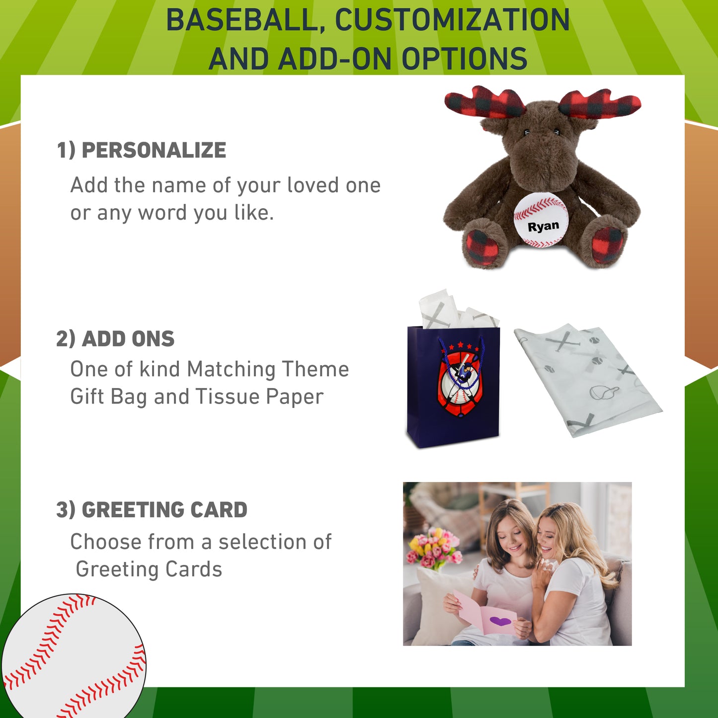 SUPER SOFT PLUSH - PLAID BROWN MOOSE with Baseball Plush