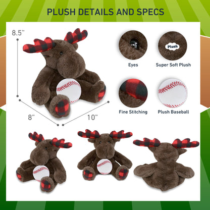 SUPER SOFT PLUSH - PLAID BROWN MOOSE with Baseball Plush