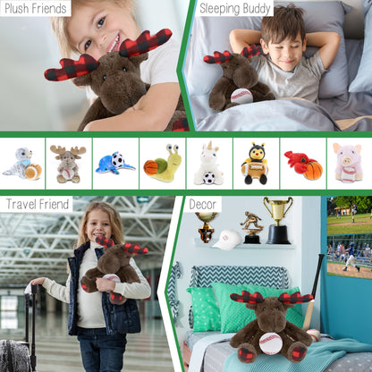 SUPER SOFT PLUSH - PLAID BROWN MOOSE with Baseball Plush