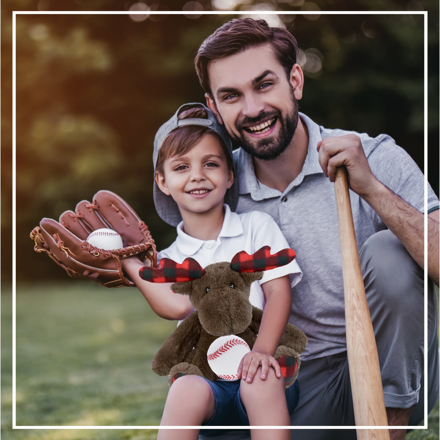 SUPER SOFT PLUSH - PLAID BROWN MOOSE with Baseball Plush