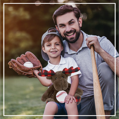 SUPER SOFT PLUSH - PLAID BROWN MOOSE with Baseball Plush
