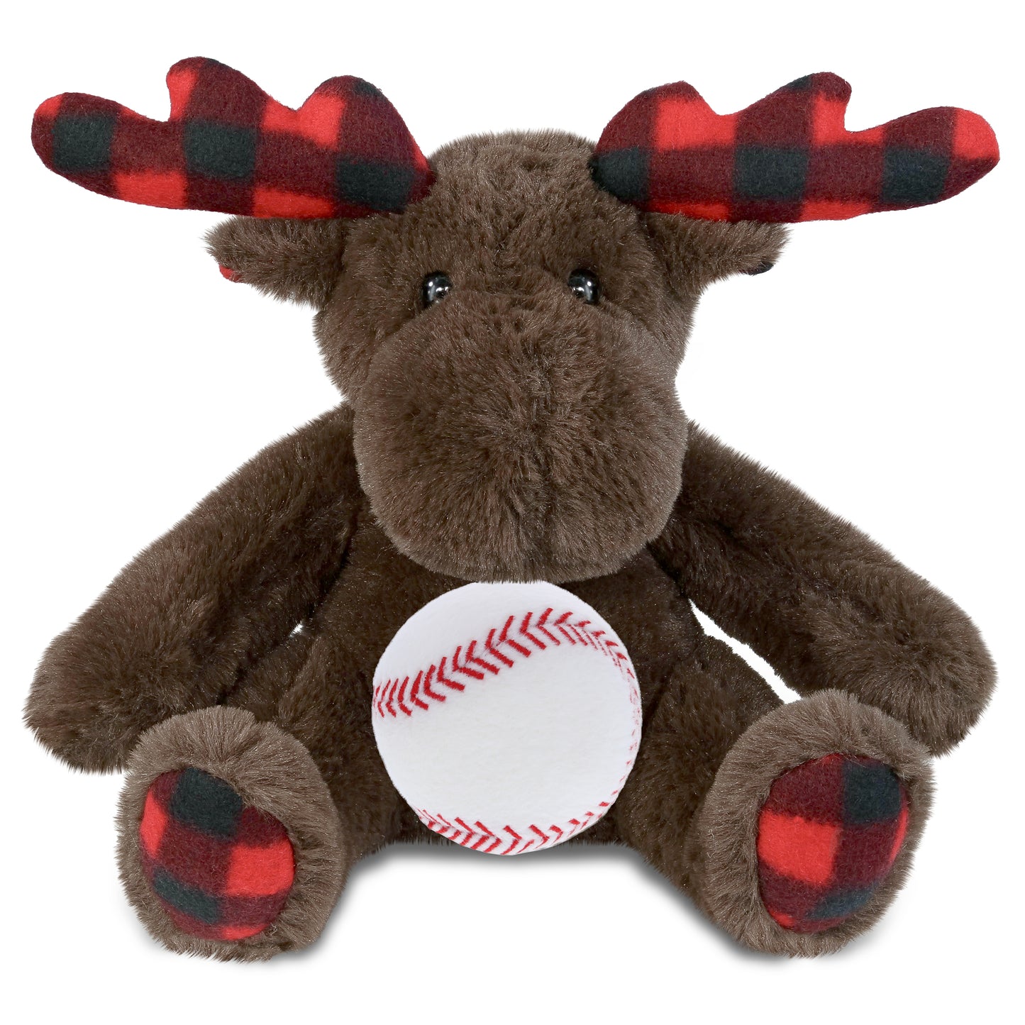 SUPER SOFT PLUSH - PLAID BROWN MOOSE with Baseball Plush