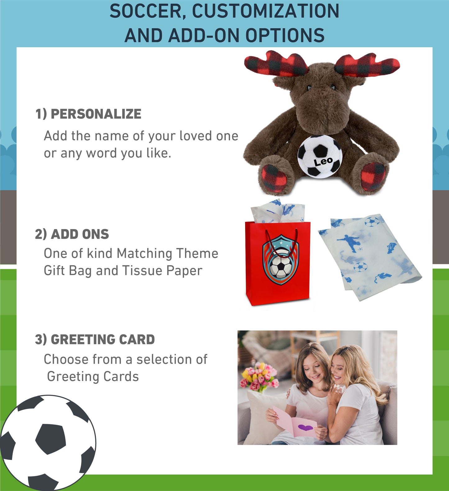 SUPER SOFT PLUSH - PLAID BROWN MOOSE with Soccer Plush