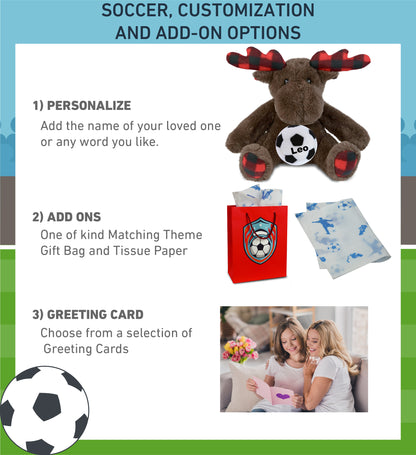 SUPER SOFT PLUSH - PLAID BROWN MOOSE with Soccer Plush