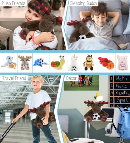 SUPER SOFT PLUSH - PLAID BROWN MOOSE with Soccer Plush