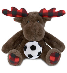 SUPER SOFT PLUSH - PLAID BROWN MOOSE with Soccer Plush