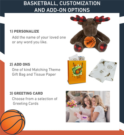 SUPER SOFT PLUSH - PLAID BROWN MOOSE with Basketball Plush