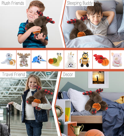 SUPER SOFT PLUSH - PLAID BROWN MOOSE with Basketball Plush