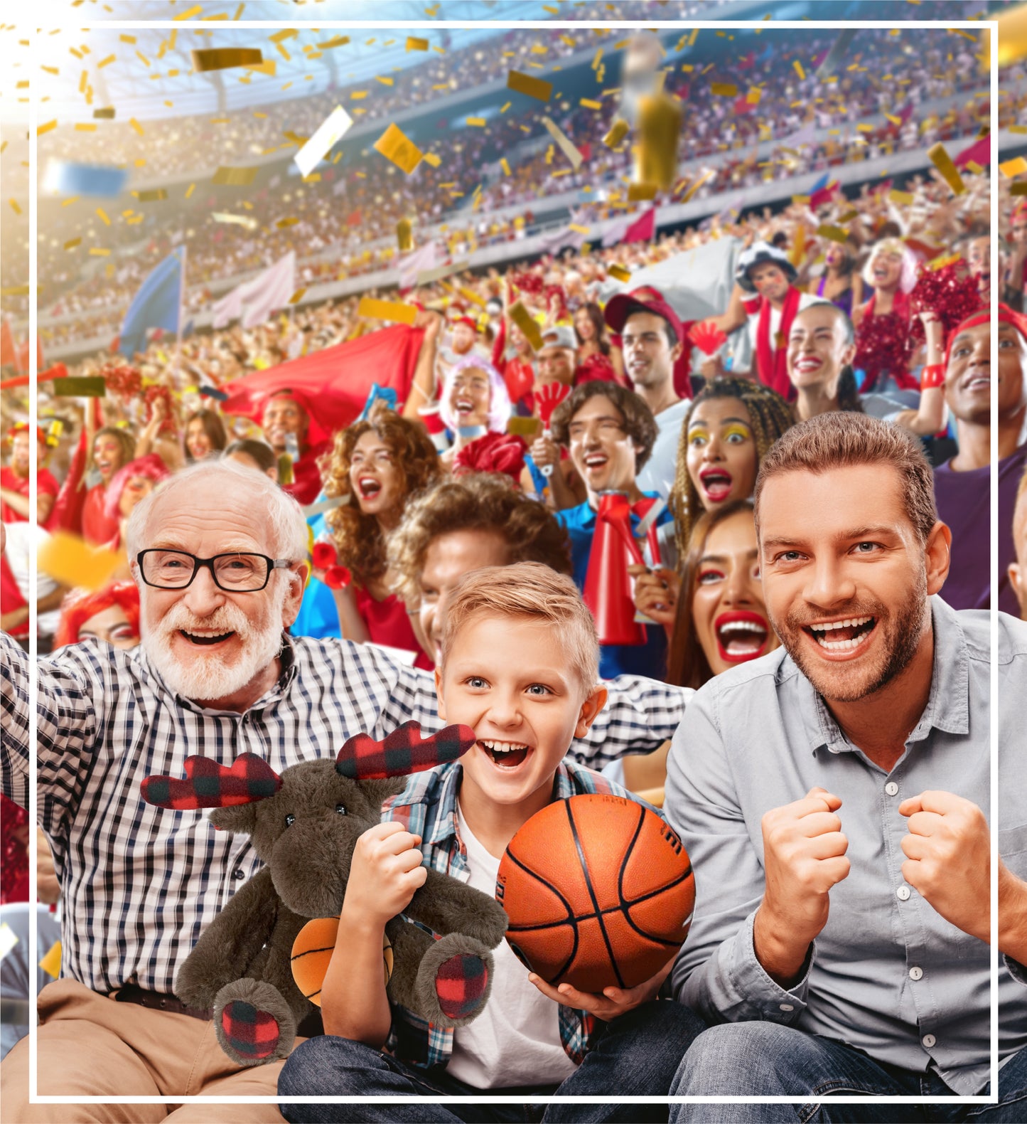 SUPER SOFT PLUSH - PLAID BROWN MOOSE with Basketball Plush